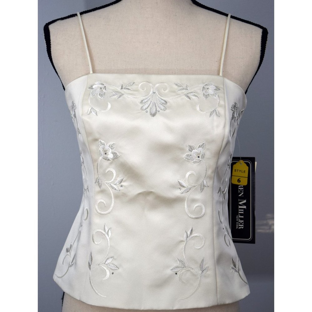 New Karen Miller Embroidered Satin Camisole Sz 6